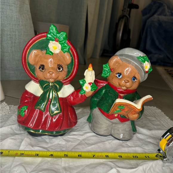Pair of VTG Hand Painted Christmas Teddy Bear Figurines Boy & Girl 9" Tall - Picture 1 of 6